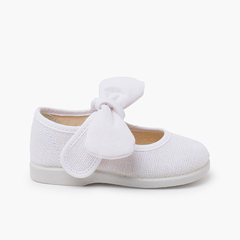 Linen mary janes with bow and hook-and-loop closure Blanc