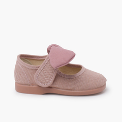 Linen mary janes with bow and hook-and-loop closure Pale Pink