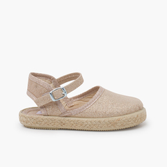 Shiny espadrilles with buckle Champagne