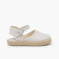 Shiny espadrilles with buckle Silver