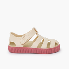 Ivory jelly sandals with colour trainers-style sole Pink