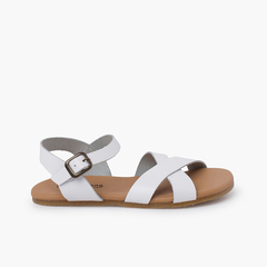 Soft sandals crossed straps nappa leather White