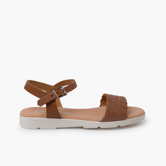 Buckle sandals braided upper strap Leather