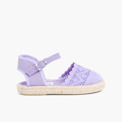 Girls Buckle Up Brogue Espadrille Wedge Lilac