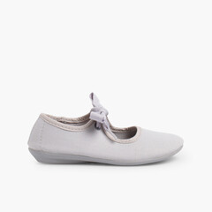 Canvas Mary Janes with Bow  Grey