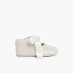 Ceremonial Soft Leather Baby Mary Janes  Beige