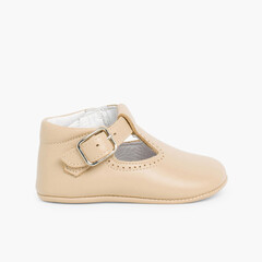 Soft Leather T-Bar Baby Shoes Beige