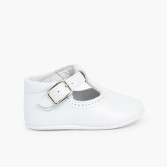 Soft Leather T-Bar Baby Shoes White