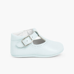 Soft Leather T-Bar Baby Shoes Sky Blue