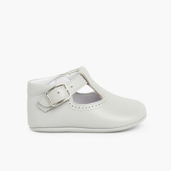 Soft Leather T-Bar Baby Shoes Grey