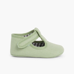 Baby Boys Canvas T-Bar shoes with loop fasteners  Fern Green