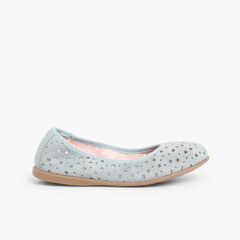 Suede Ballet Pumps With Elastic And Star Punch Hole Detail  Blue