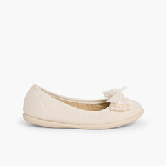Canvas Ballerinas with Tulle Bow Beige