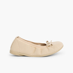 Canvas Ballet Flats with Ribbon Sand