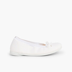 Canvas Ballet Flats with Ribbon White