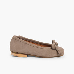 Suede Tassel & Bow Ballet Pumps Taupe