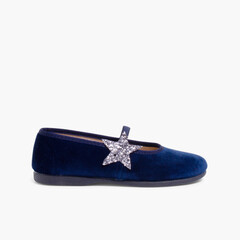 Ballerina shoes with Glitter Stars and Elasticated Strap Navy Blue