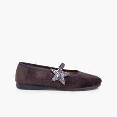 Ballerina shoes with Glitter Stars and Elasticated Strap Grey