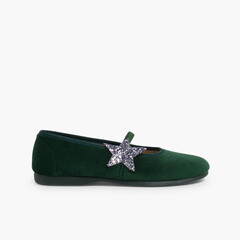 Ballerina shoes with Glitter Stars and Elasticated Strap Green