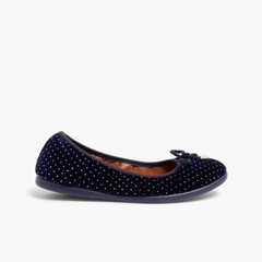 Ballerina shoes in Velvet with Bows and Sparkles Navy Blue