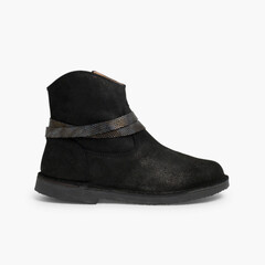 Low boots with snakeskin trim Black