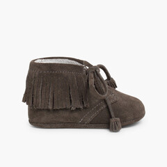 Baby Indian-style Boots with fringes and laces Grey