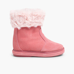 Faux fur collar boots Pink
