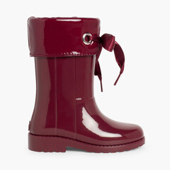Patent style Wellies for girls by Igor Burgundy