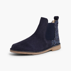 Girls Chelsea Boots with Glitter Navy Blue