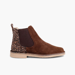 Girls Chelsea Boots with Glitter Brown