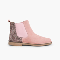 Girls Chelsea Boots with Glitter Pink