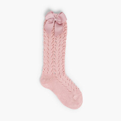  Condor high lace socks with bows   Pale Pink