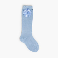 CONDOR Pointelle High Socks with Bow Bluish