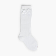 CONDOR Pointelle High Socks with Bow White