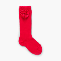 CONDOR Pointelle High Socks with Bow Red