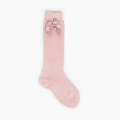 CONDOR Pointelle High Socks with Bow Pale Pink