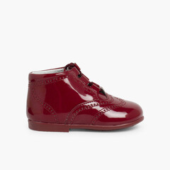Patent Type Lace-Up Oxford Booties Burgundy