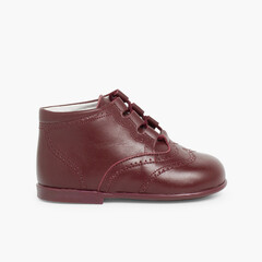 Leather Lace-Up Oxford Booties Burgundy