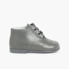 Leather Lace-Up Oxford Booties Grey