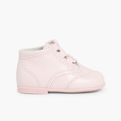 Leather Lace-Up Oxford Booties Pink