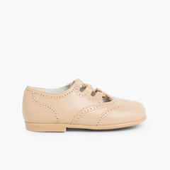 Leather Lace-Up Oxford Shoes Camel
