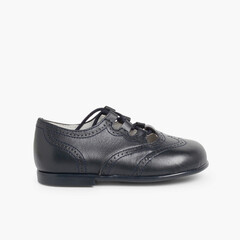 Leather Lace-Up Oxford Shoes Navy Blue