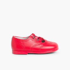 Leather Lace-Up Oxford Shoes Red