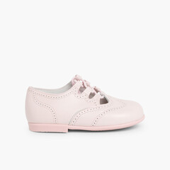 Leather Lace-Up Oxford Shoes Pink
