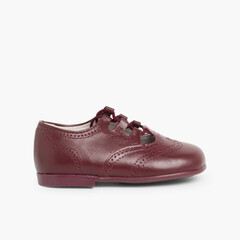 Leather Lace-Up Oxford Shoes Burgundy