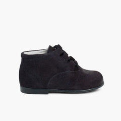 Suede Lace-Up Oxford Booties Navy Blue