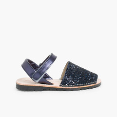 Glitter Menorcan Sandals with loop fasteners fastening Navy Blue