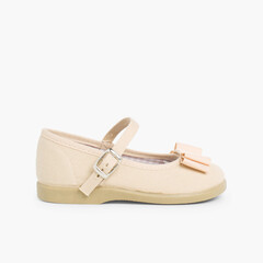 Canvas Mary Janes Cobbler Bow Sand