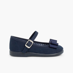 Canvas Mary Janes Cobbler Bow Navy Blue