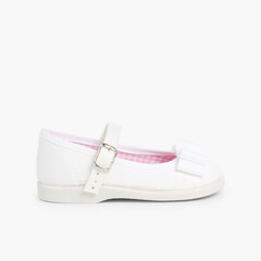 Canvas Mary Janes Cobbler Bow White